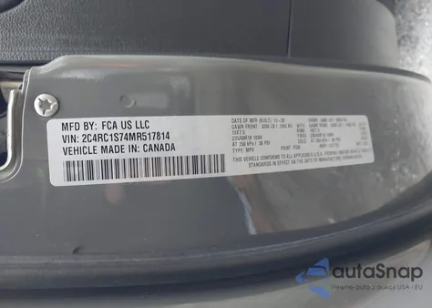 2021 Chrysler Pacifica Hybrid Limited z USA, uszkodzony, nr VIN 2C4RC1S74MR517814